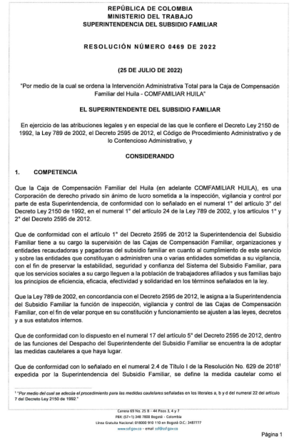 ¡Confirmado! Intervenida Comfamiliar del Huila 13 26 julio, 2022