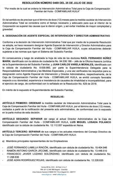 ¡Confirmado! Intervenida Comfamiliar del Huila 14 26 julio, 2022