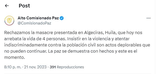 Rechazamos la masacre presentada en Algeciras: Comisionado de Paz 8 22 noviembre, 2023