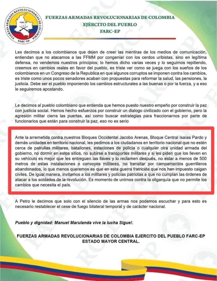 Comunicado del Estado Mayor Central (EMC).