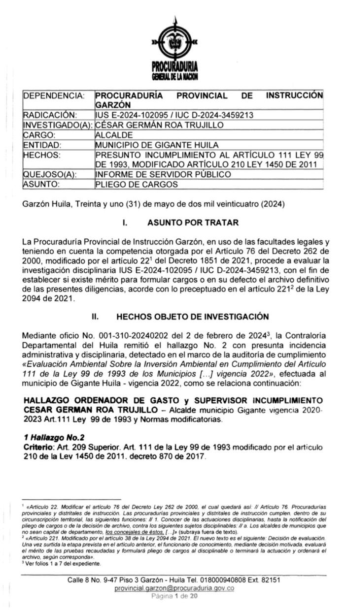 Facsímil de los autos de la Procuraduría Provincial de Instrucción Garzón.