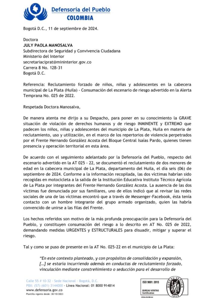 El Ministerio Público manifestó la grave situación e hizo un llamado de atención a la institucionalidad.