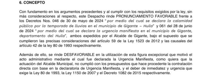 Concepto de la Contraloría Departamental del Huila.